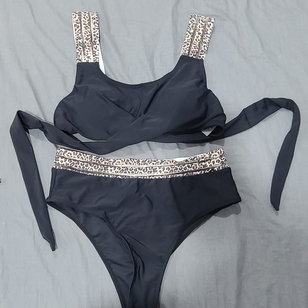 SHEIN Black Bikini with Leopard Accents